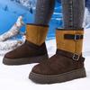 Fashion Fashion Mixed Color Platform Snow Boots Women Faux Suede Thick Plush Ankle Boots Woman Buckle Decor Thick Sole Cotton Shoes