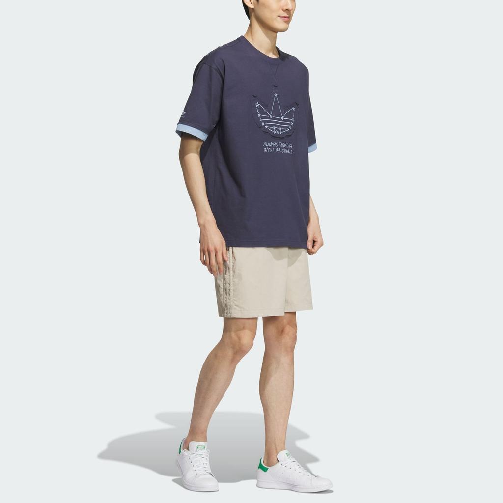 Adidas Originals Yu Nagaba SS23 Co-Branded Hand-Painted Star Logo Tee Unisex Tops Navy-Blue IS0639