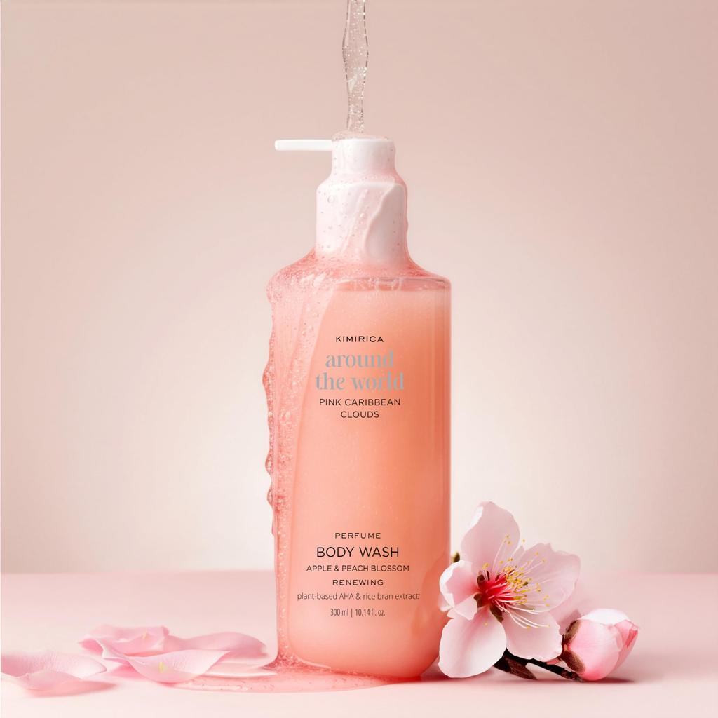 Kimirica Pink Caribbean Clouds Sulphate Free Shower Gel with the Goodness of Red Apple & Calabrian Bergamot | 100% Vegan, Silicone Free Bodywash