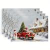 Set da 4 Tovagliette Nevicate e Pupazzo di Neve con Atmosfera Natalizia e Invernale, Tessuto in Poliestere, Stampa Digitale, Tovaglietta