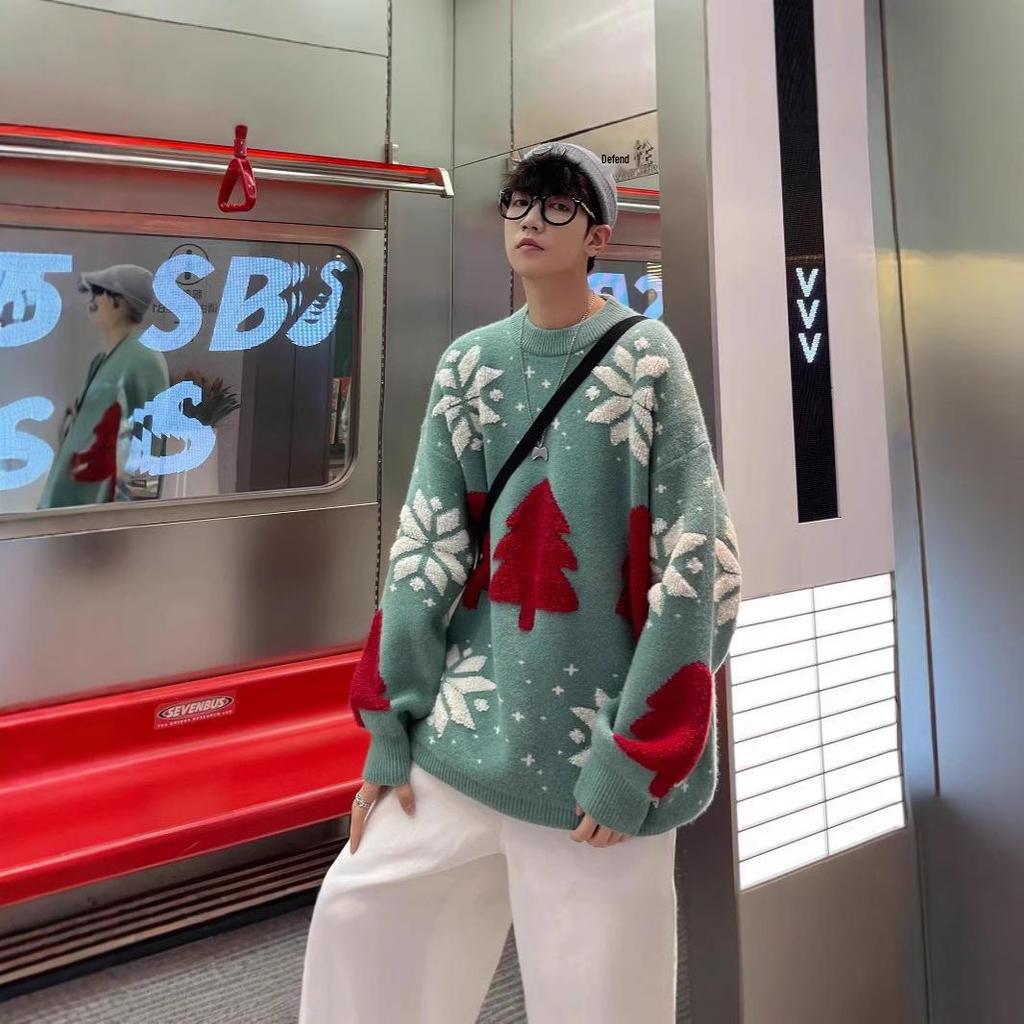 Cozy Christmas Reindeer Couple Sweater - Loose Fit, Fleece, Winter Knitwear