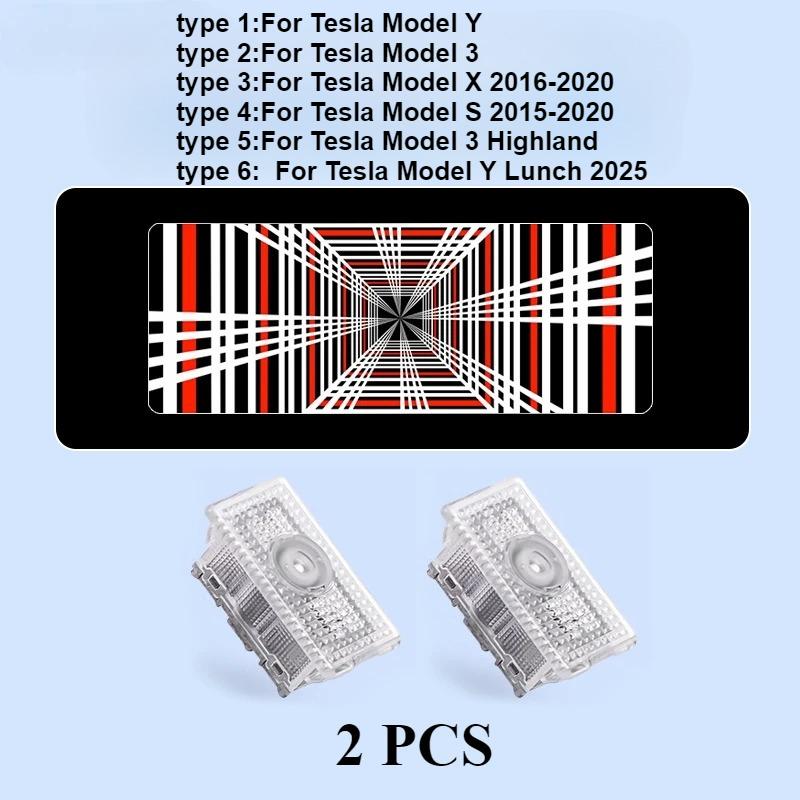 LED Projector Puddle Lights For Tesla Model 3 highland LED Ultra-Bright Welcome Light 3D Laser Ghost Shadow Light Model Y 2025