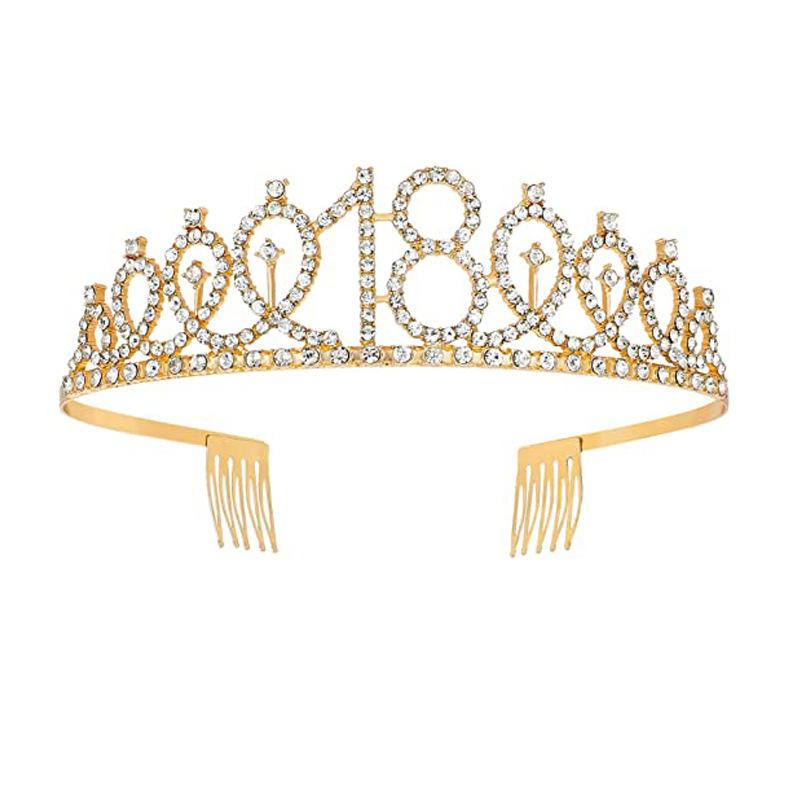Fashion Alloy Digital Crown Headband Rhinestone Birthday Crown Headband Bachelor Party Prom Headdress Hair Accessories