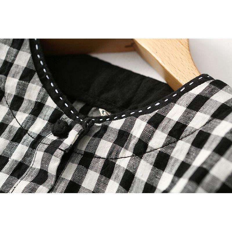 Brick Cabinet! Artistic Style Loose Cotton Linen Plaid Blouse Women's Long-Sleeved Pocket Patchwork Chinese Button Knots Pullover Shirt