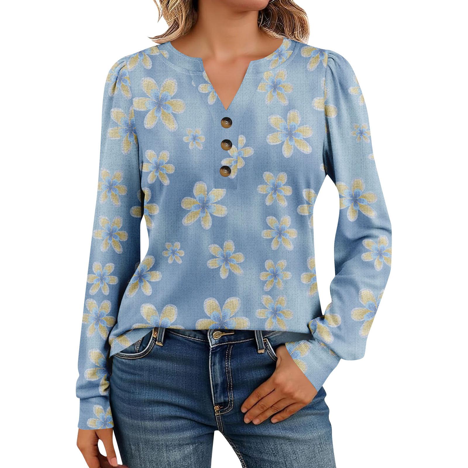 

Женские рубашки с длинным рукавом Хенли Повседневные топы Модные блузки Милые футболки XL синий