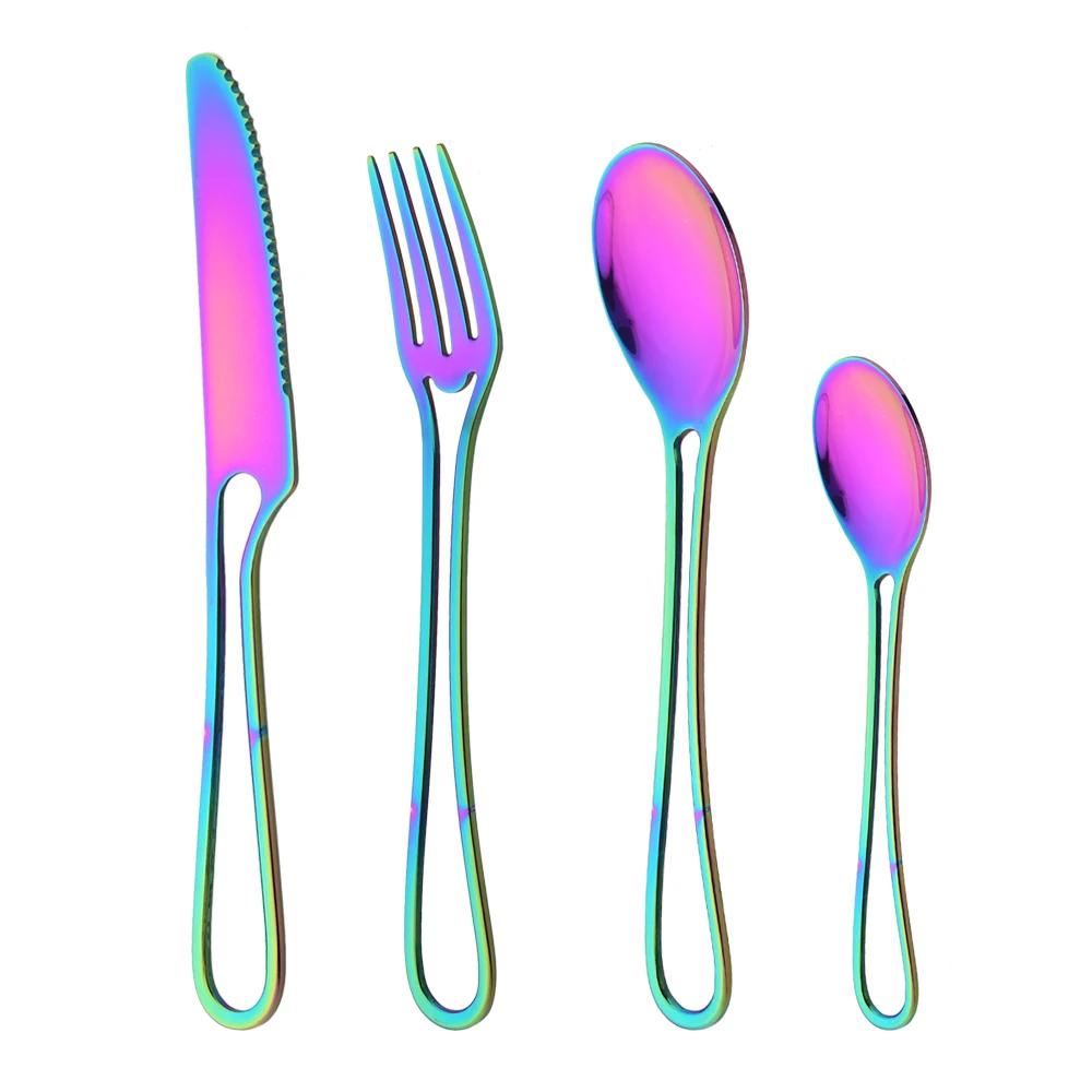 4Pcs Rose Gold Dinnerware Set Knife Fork Coffee Tea Spoon Cutlery Set Stainless Steel Tableware Western Home Kitchen Flatware
