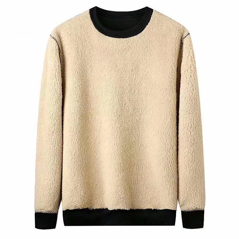 Men's Thickened Lamb Fleece Round-Neck Sweatshirt - Solid Color, Warm Thermal Pullover, Large Size Winter Top