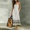 Women Sleeveless Maxi Dress Summer V Neck Long Casual Bohemian Style Spaghetti Strap Printed Sundress with Flared Hem