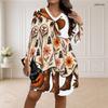Women Plus Size V Neck Long Sleeve Halloween Sloth Printed Loose Curved Hem Dress
