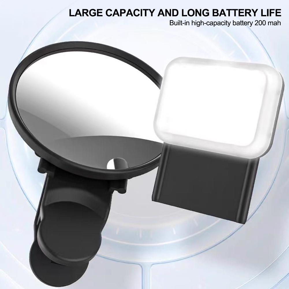 Universal Phone Camera Ring Mirror with Light Rear Camera Selfie Reflector Clip-on Makeup Light with Storage Pouch HD Reflection