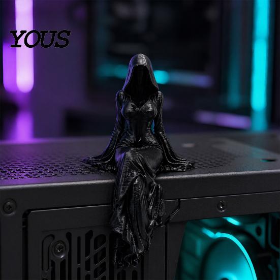 Non-fall Figurine Black Robe Girl Ornament, Gothic Dark Style Figurine, Durable PLA Material Ornament Halloween Sitter Sculpture, for E-sports