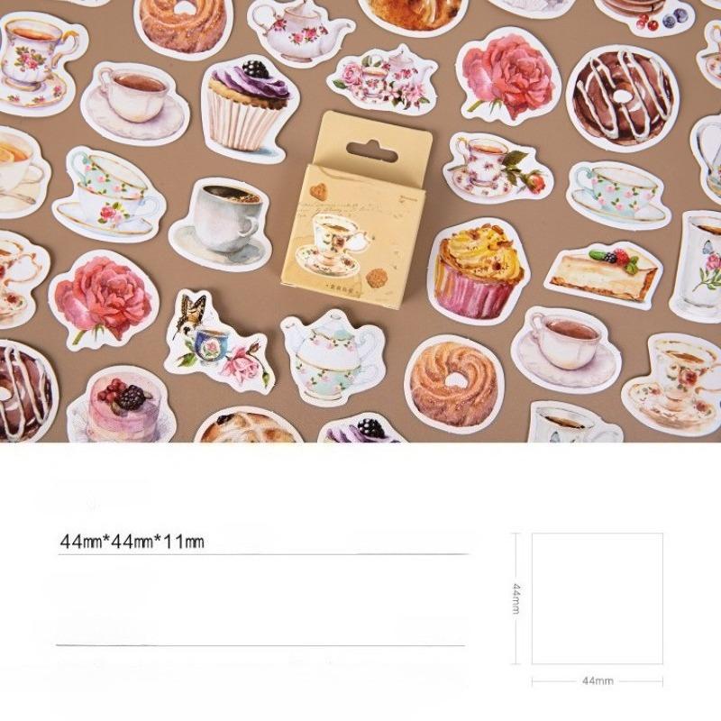 46Pcs Afternoon Tea Sticker Books Scrapbooking DIY Note Paper Sticker Flakes Stationary Office Accessories Art Supplies