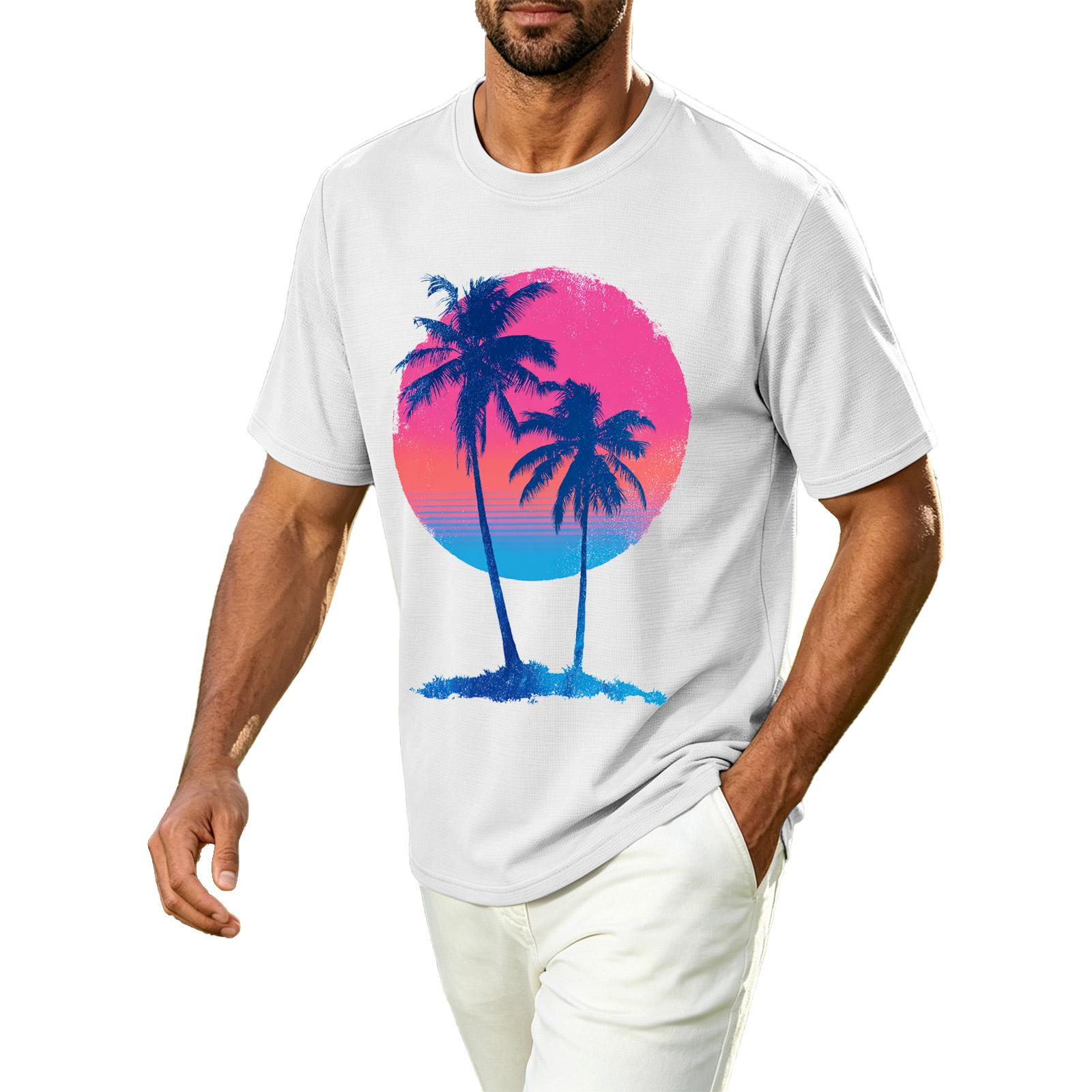 

Men’s Casual Crew Neck T Shirt with Hawaiian Print Breathable Quick Dry Short Sleeve Top for Summer Sports and XL білий