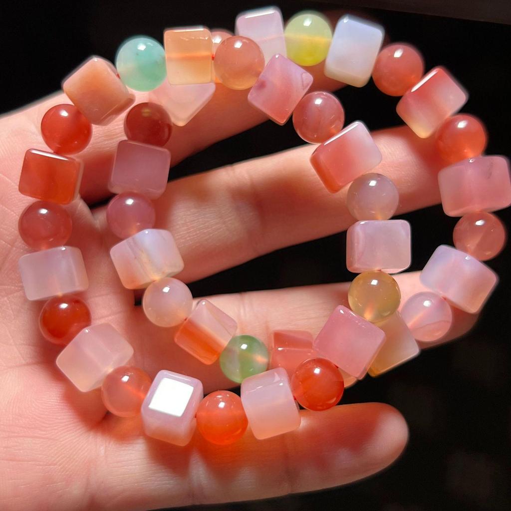 Yanyuan Agate Sugar Cube Candy Color Bracelet for Women - Fashionable, Simple, Fresh Single Strand