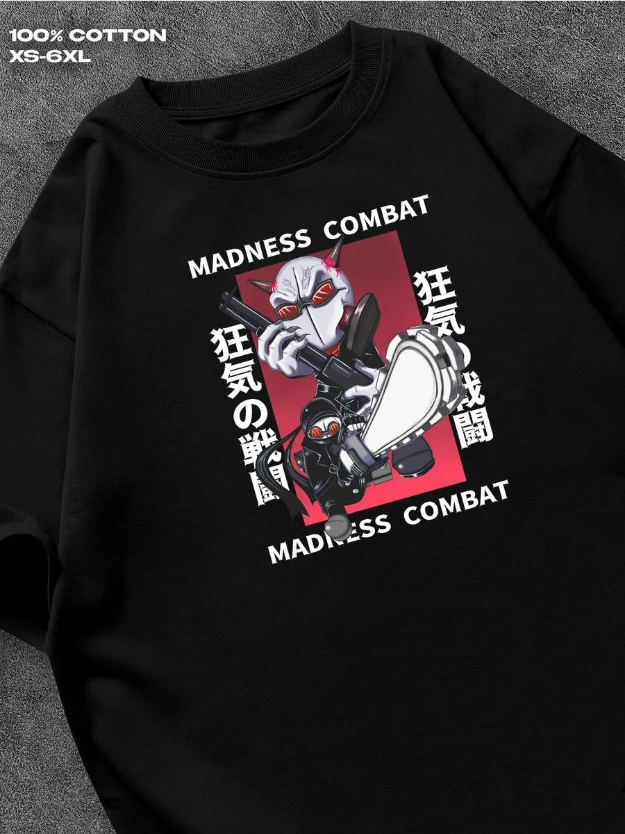 

Чорна футболка Madness Combat Чоловіча футболка Жіночі футболки з принтом літер Футболка з короткими рукавами Повсякденна вулична футболка Верх XXXXL