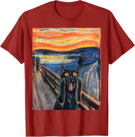 

The Scream Black Cat By Munch Edvard Famous Painting Funny TShirt Unique Y2k Artistic Cat Aesthetic Clothes Humor Graphic Tees S