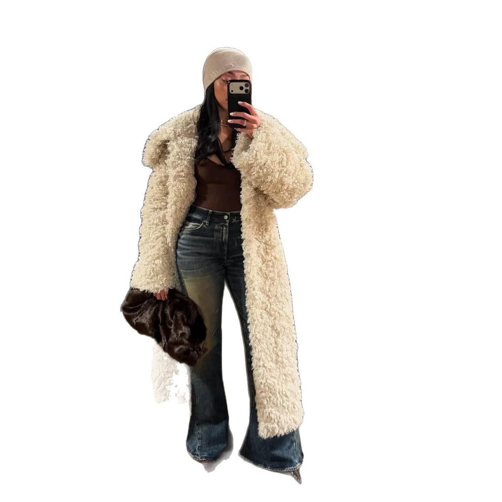 Women's New Environmentally Friendly Artificial Fur Coat Extended Belt Lamb Wool Coat