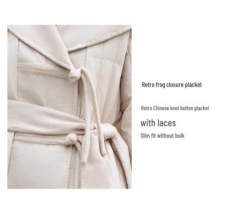 Extra Long Over-the-Knee Down and Wool Coat with Belt and Large Lapel for Autumn & Winter YJ1393