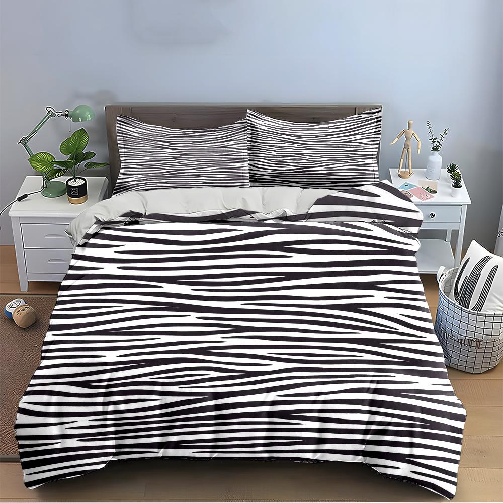 Zebra Stripe Black and White Bedding Set Bedding Set (1 Duvet Cover, 2 Pillowcases, Duvet Not Included)