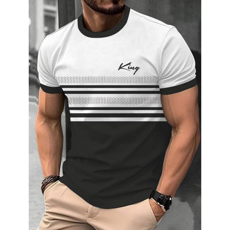 3D-Printed Color-Striped Men's T-Shirt Ship Anchor Pattern Short-Sleeve T-Shirt Harajuku Street Style Round-Neck T-Shirt Apparel