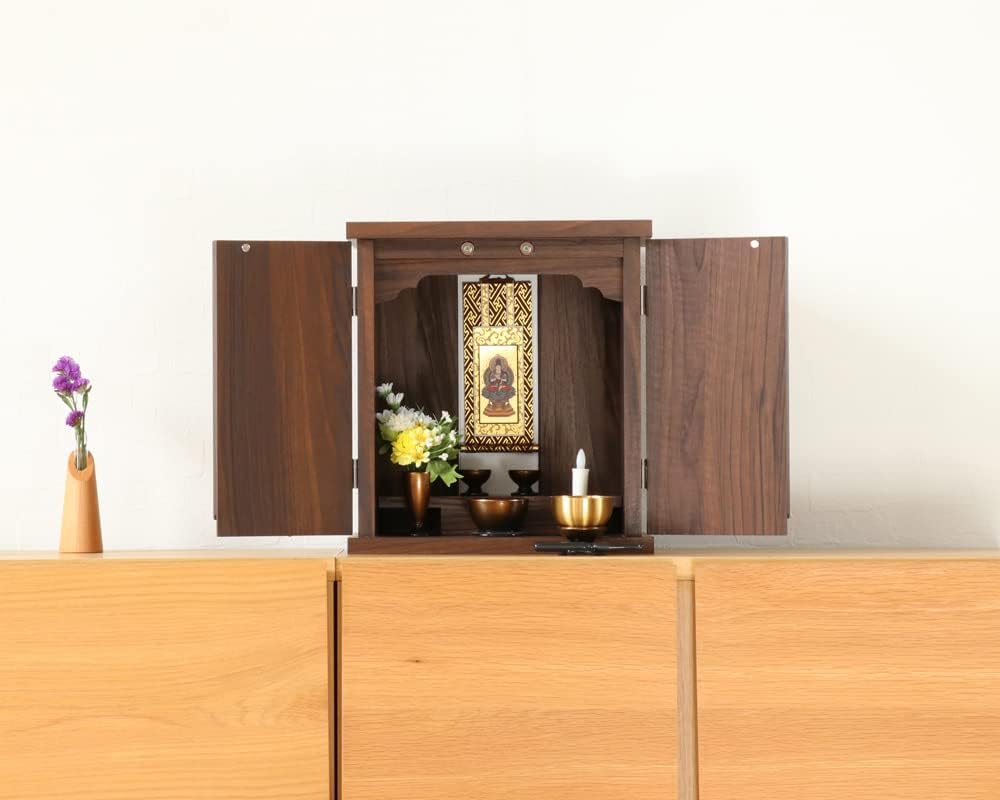 Mini Buddhist Altar Walnut Perfect for Prayer and Memorial WN "INORU" Color, Compact, Service,