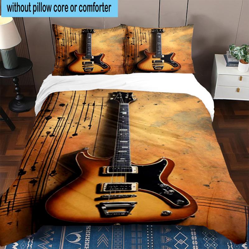 Guitar Notes Harmony 3pcs Bedding,Including 1pc Duvet Cover And 2pcs Pillowcases Perfect for Christmas,Ideal for Bedroom, Dormitory