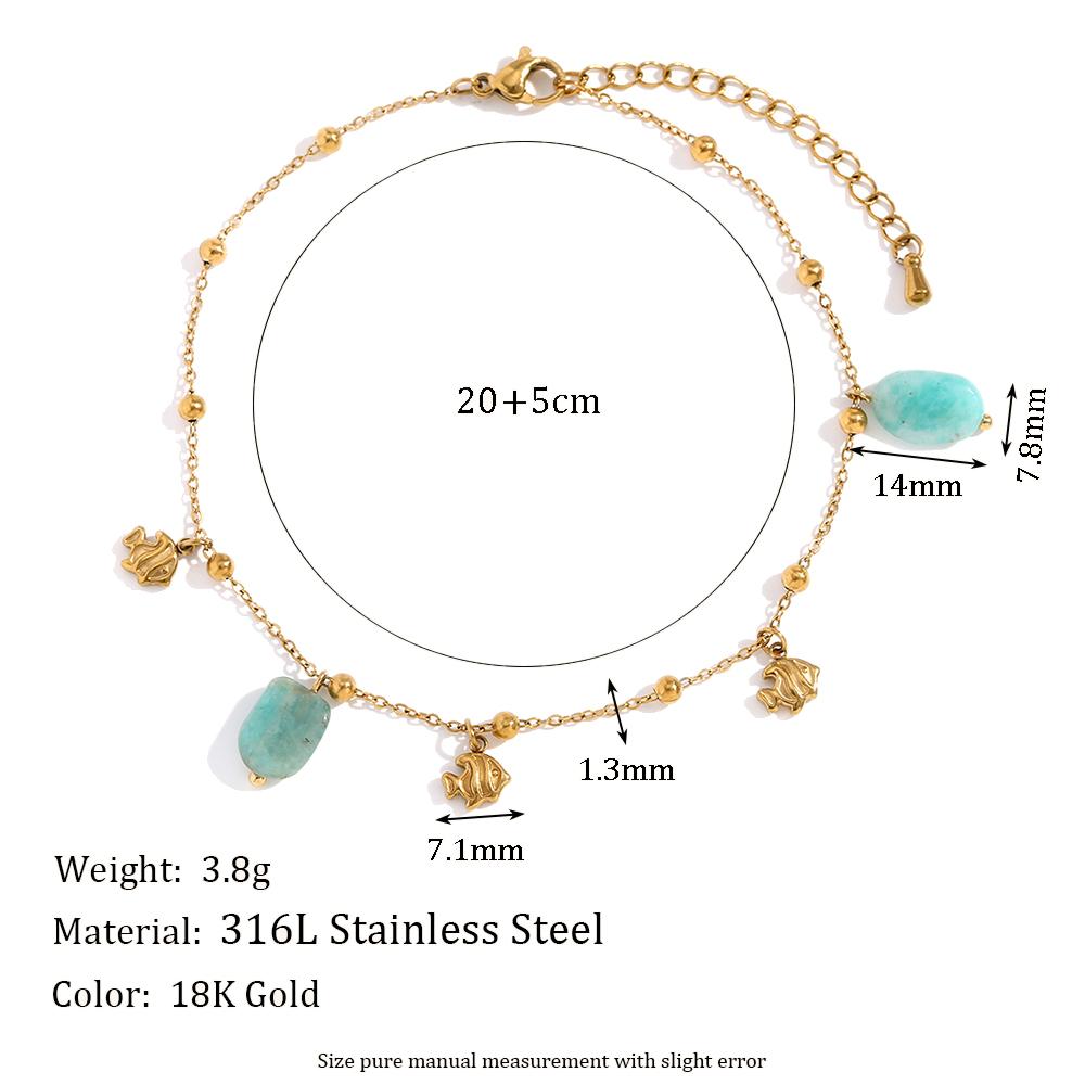 

MamacitaSlay Elegant Natural Stone Amazonite Fish Pendant stainless steel anklet woman Waterproof Jewelry Accessories Gift золотой