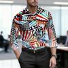 Men's Shirt with Geometric Block Print, Slim Fit, Business Commuting Long Sleeved Shirt, Spring and Autumn Trendy Casual Top