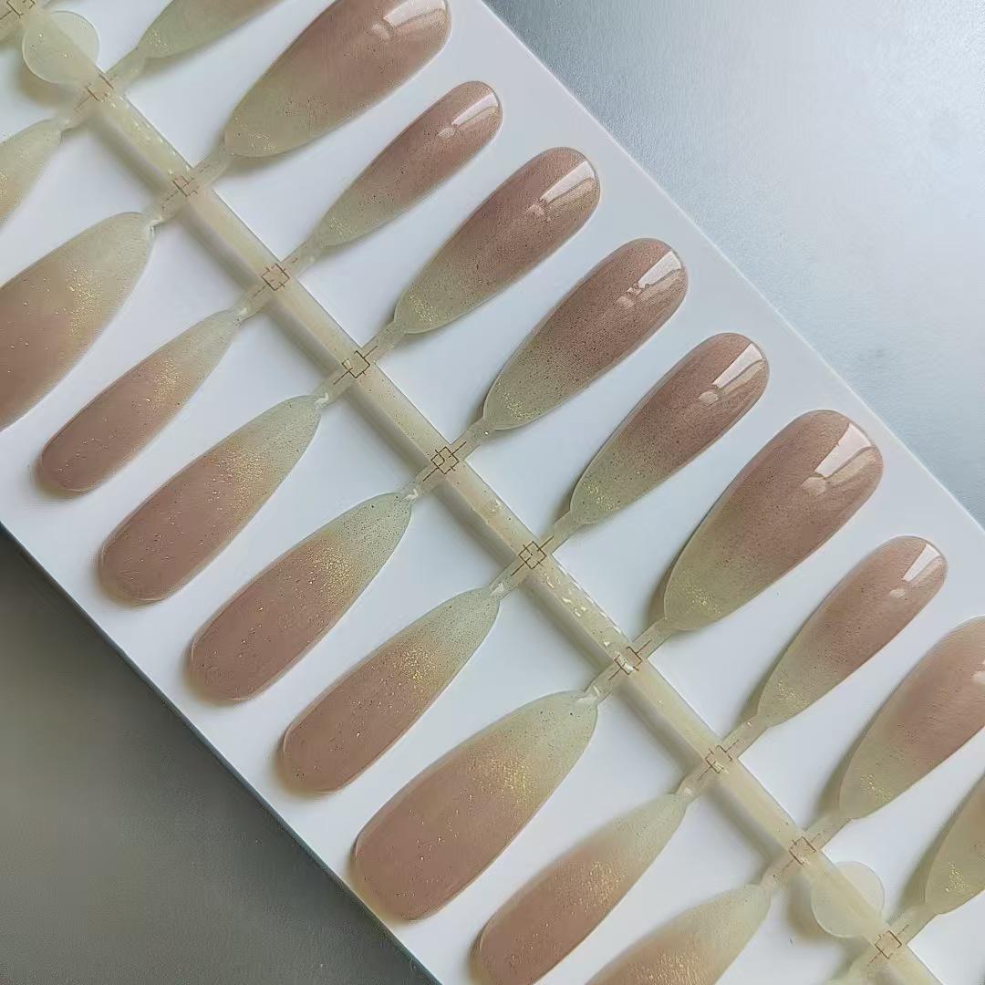 Aurora Blush French Cat Eye Press-on Nails - Elegant 30-Piece Set for Whitening & Versatile Style Promotion