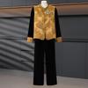 Spring Three-Piece Chinese-Style Outfit: Vest, Long-Sleeve Top, and Wide-Leg Pants for Middle-Aged and Elderly Women