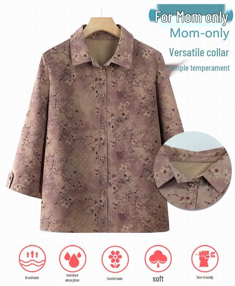 Women's Traditional Style Seven-Sleeve Top and Pants Set for Middle-aged and Elderly