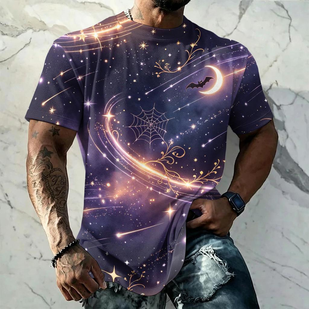 Men's Halloween Vintage Short Sleeve T Shirt Loose Breathable Summer Sports Streetwear Casual Everyday Top with Graphic Print