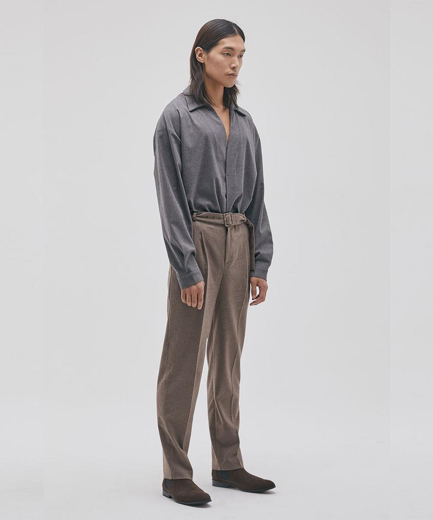 SALON DE SEOUL Unisex Belted Wide Tapered Pants - Brown