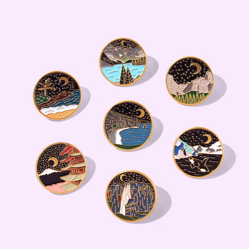 Unique Geometric Metal Brooch For Men And Women Creative Scenic Design In Alloy