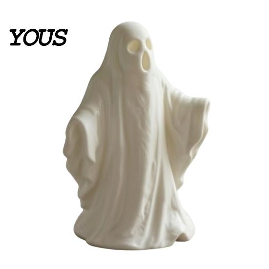 White Ghost Decor 3D Printed Statue Ornament, Funny Figurine, Minimalist Pleated Halloween Ornaments Cloak Sculpture for Home Tabletop Party