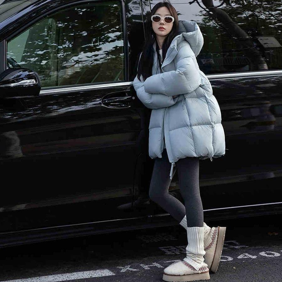 Down Jacket Women's Mid-length New Thickened Hooded Cotton-padded Jacket for Small People