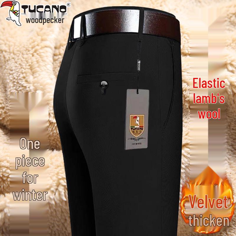 Woodpecker Men's Fleece-Lined Lambswool High-Waisted Straight-Leg Pants