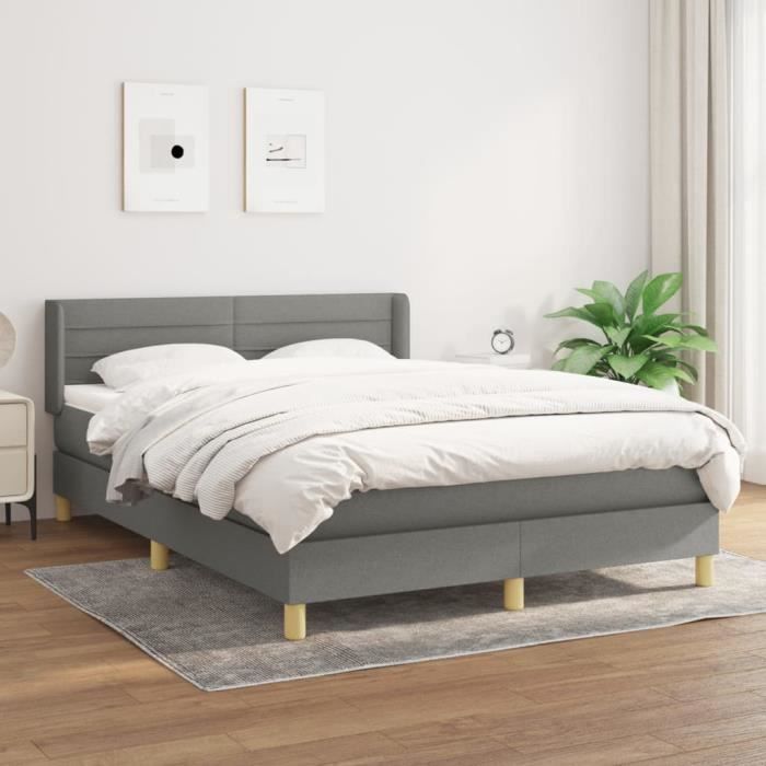3130346 vidaXL Lit à sommier tapissier avec matelas Gris foncé 140x190cm Tissu