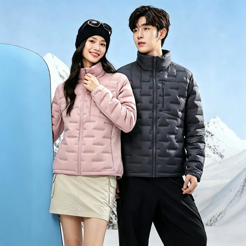 New Stand-up Collar Light Down Jacket for Men and Women Fashion Couples Warm and Thin Hooded Down Jacket