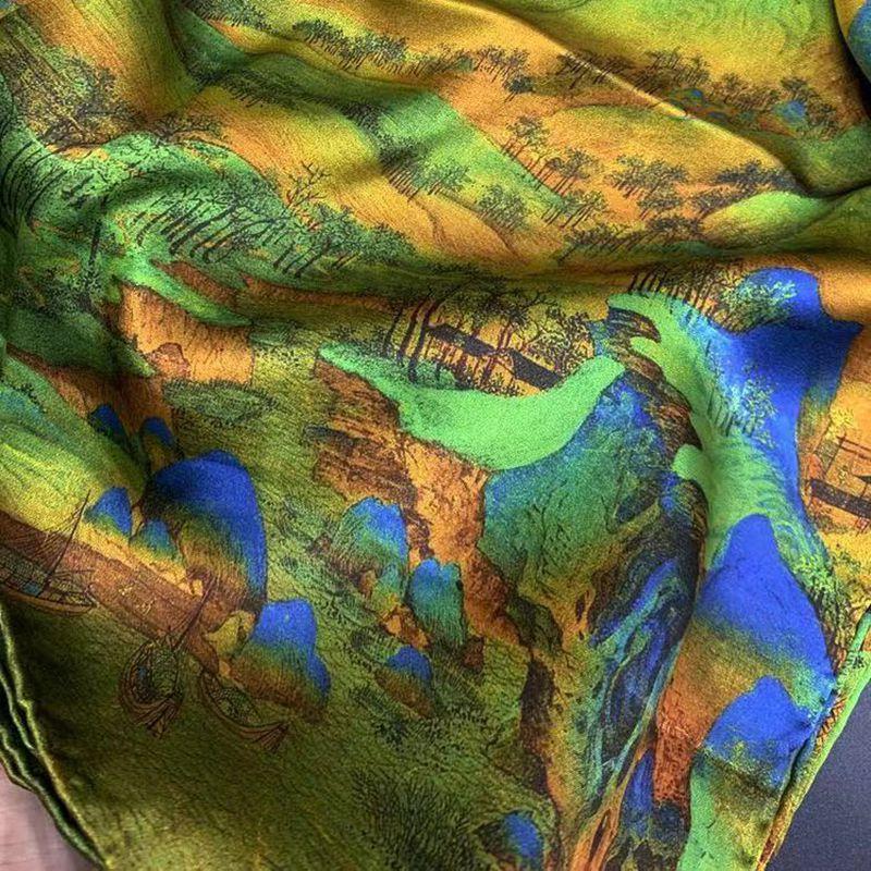 Silk Thousand Miles Jiangshan Silk Scarf Elegant Antique Mulberry Silk Shawl Women'S Sunscreen Neck Protection Scarf Accessories