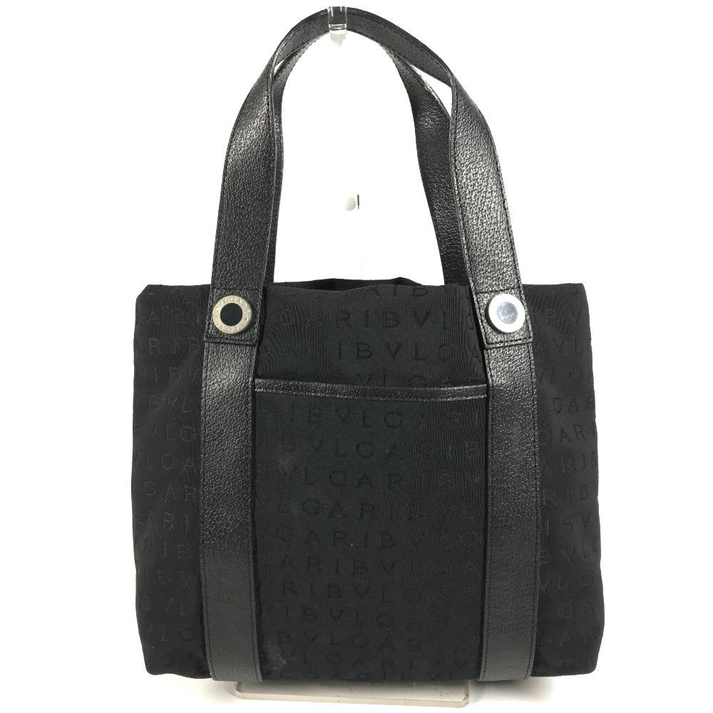 BVLGARI Logomania with pouch Bag Tote Bag Hand Bag Leather/Canvas Black