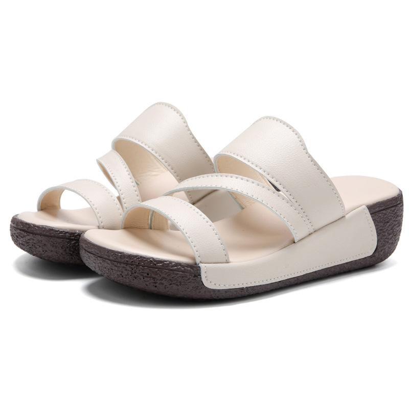Muffin thick-soled cool slippers summer out soft-soled one-word drag casual wedge heel mother shoes 35