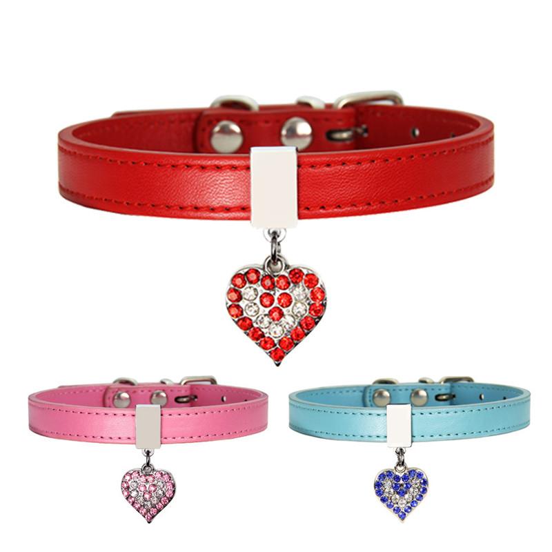 Neues Leder Hundehalsband Verstellbar Herzanhänger Hundehalsband Prinzessin Welpe Katze Halskette Riemen für Kleine Mittlere Hunde Haustierbedarf
