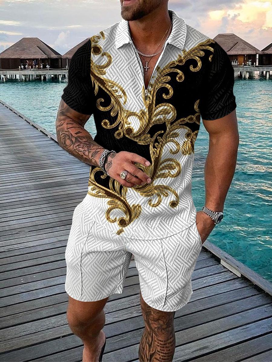 Europäisches & Amerikanisches Sommer Herren Freizeit Kurzarm- und Shorts-Set X-Large