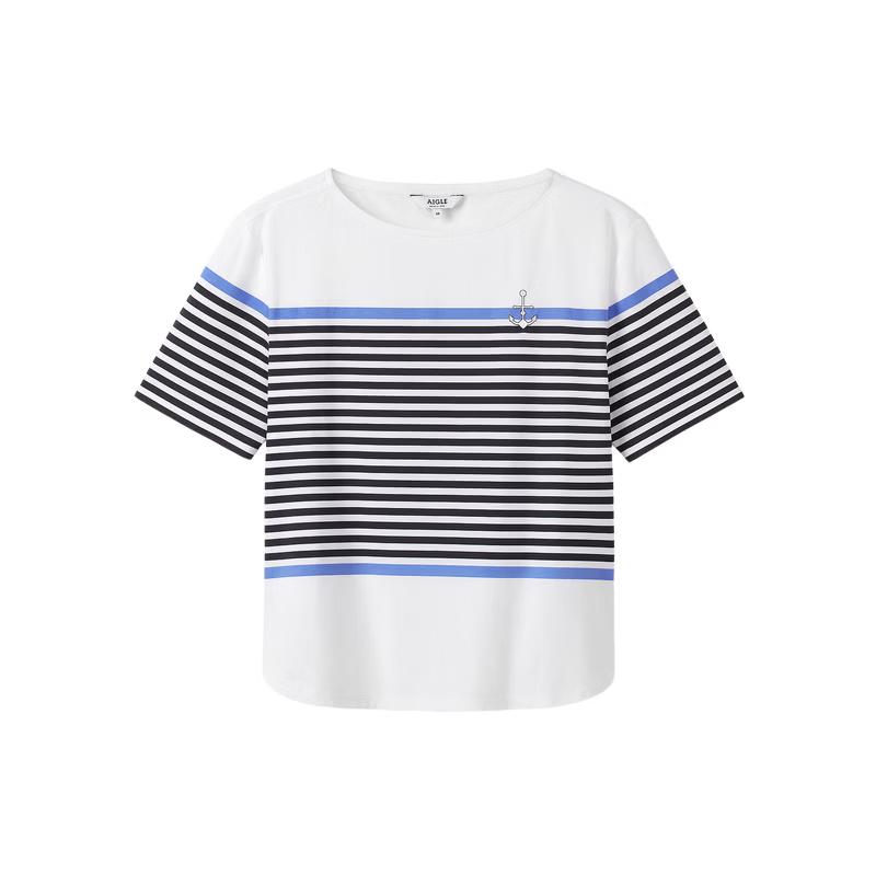 AIGLE Women s Striped Round Neck Short Sleeve T-Shirt 42
