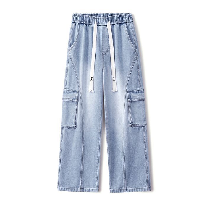 Mingge | Spring and Summer New Multi-pocket Tooling Jeans Men's American Retro Trendy Brand Loose Straight Trousers