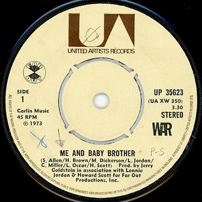 7-Zoll Schallplatte WAR - Me And Baby Brother UP35623 United Artists 1973 UK Soul/Funk Gebraucht