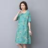 Floral Linen A-Line Dress for Women, 2024 Summer Collection – Elegant Slimming Style for Middle-Aged Mothers