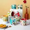 Floral Glaze Bird Pattern Ceramic Mug Handmade Household Coffee Mugs Large Capacity Anti-scald Breakfast Oatmeal Milk Tea Cup