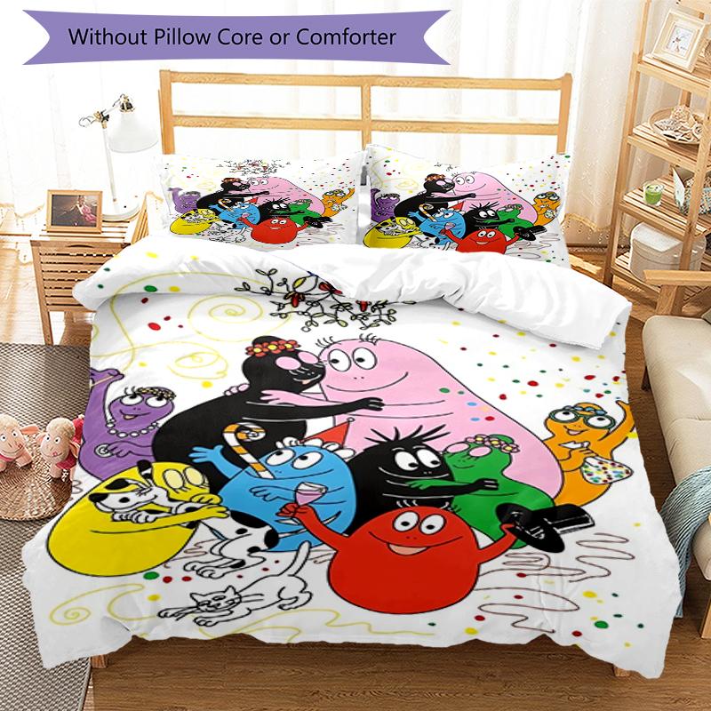 3pcs Barbapapa Bedding Set Duvet Cover Closure Includes 1 Duvet Cover & 2 Pillowcases, Soft and Comfortable for All Seasons.